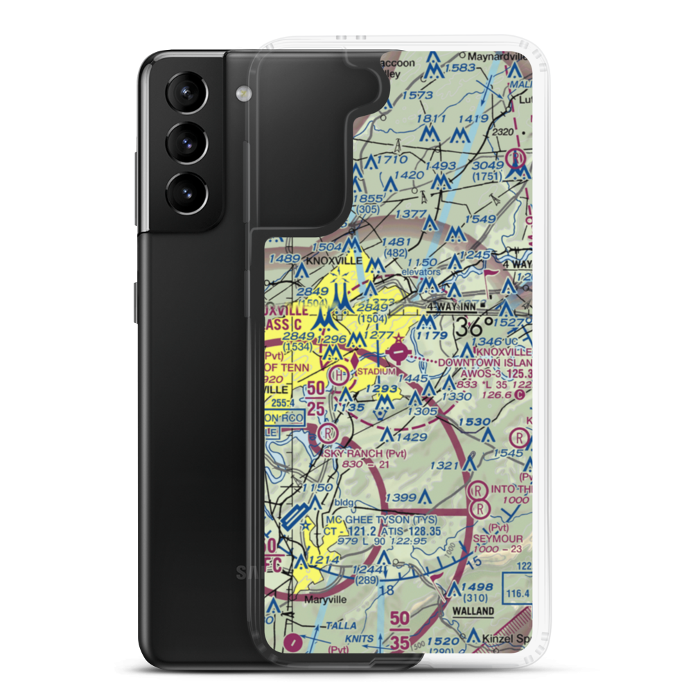 Knoxville Downtown Island Airport (DKX) VFR Sectional Samsung Case Samsung Galaxy S21 Plus model shown