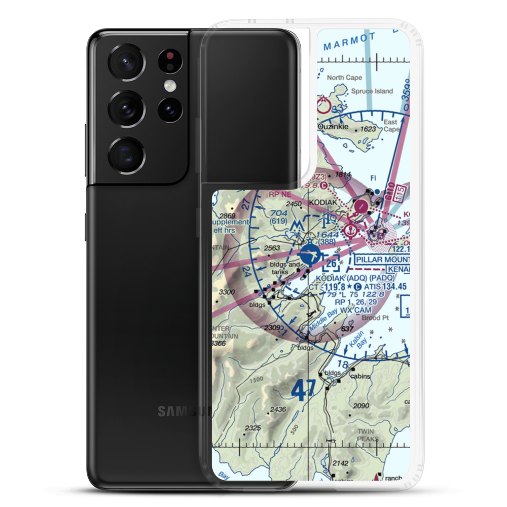 Kodiak Airport (ADQ) VFR Sectional Samsung Case Samsung Galaxy S21 Ultra model shown