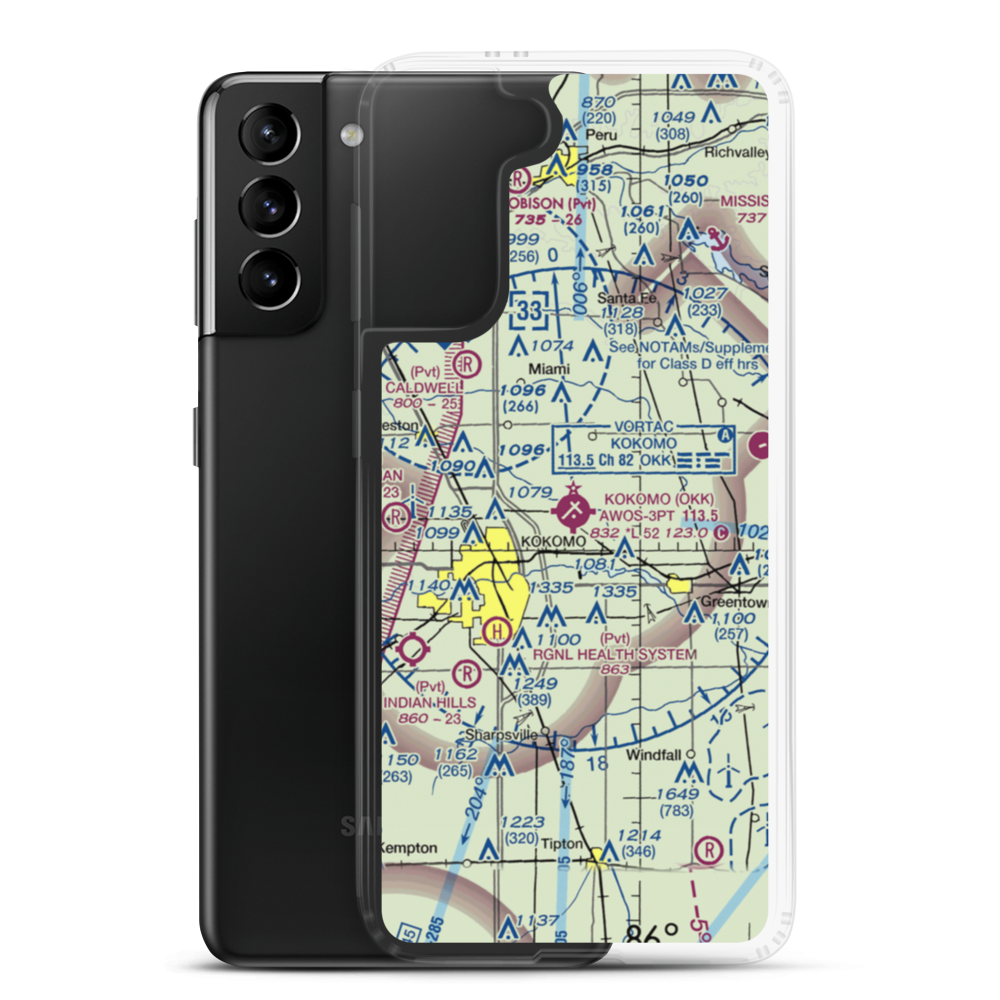 Kokomo Municipal Airport (OKK) VFR Sectional Samsung Case Samsung Galaxy S21 Plus model shown