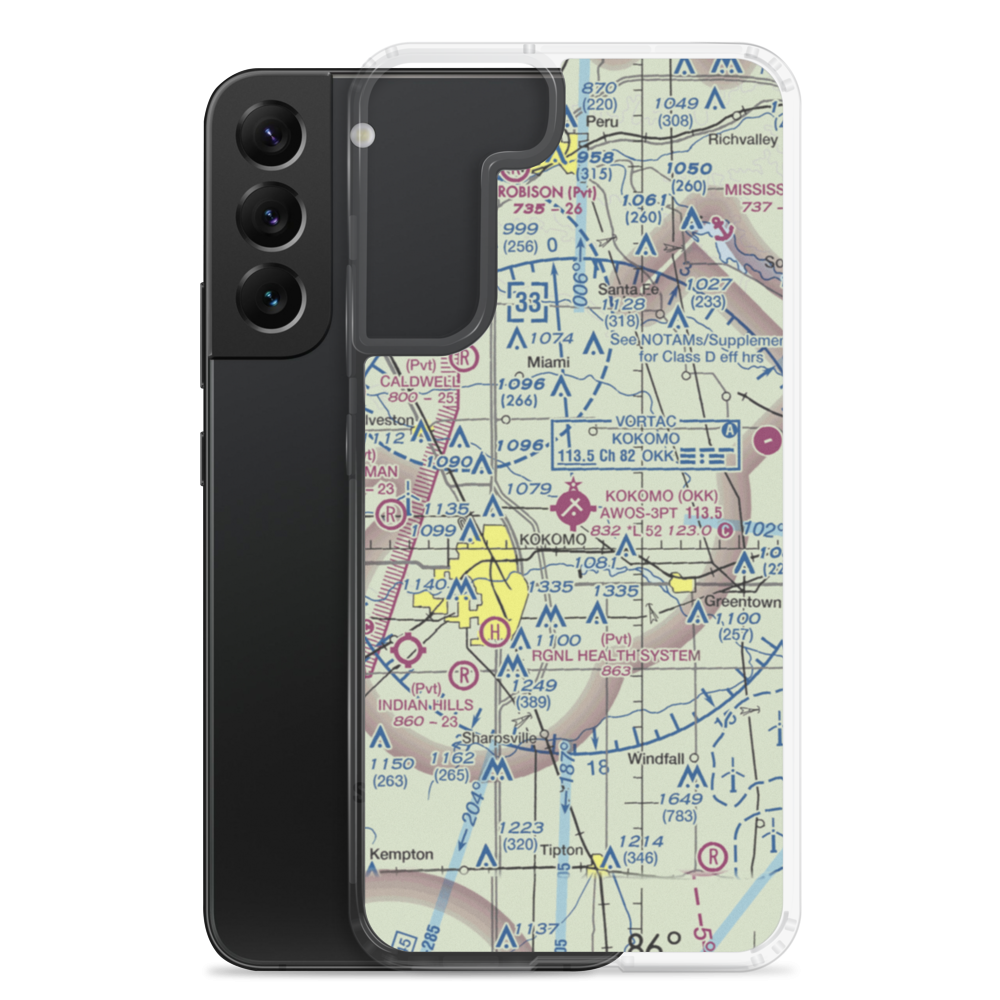 Kokomo Municipal Airport (OKK) VFR Sectional Samsung Case Samsung Galaxy S22 Plus model shown