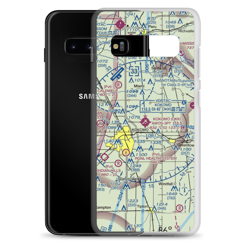 Kokomo Municipal Airport (OKK) VFR Sectional Samsung Case Samsung Galaxy S10+ model shown