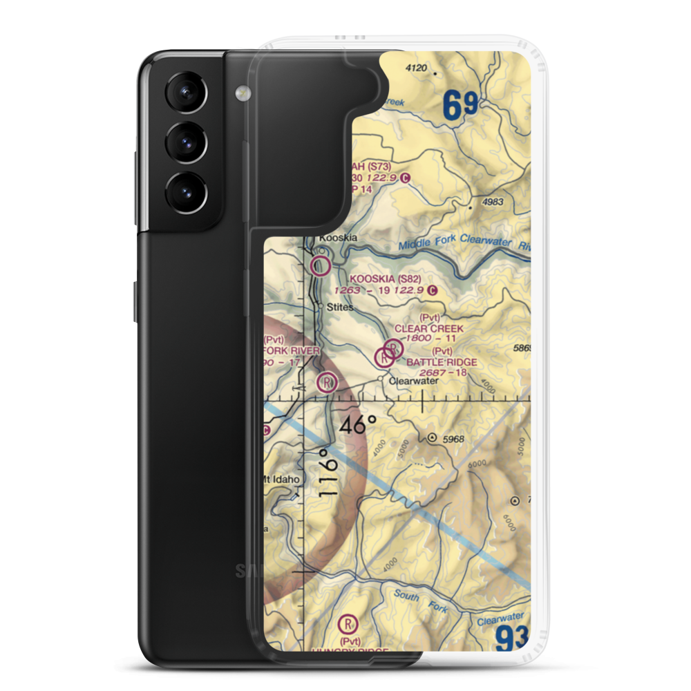 Kooskia (Clear Creek Int) Airport (79ID) VFR Sectional Samsung Case Samsung Galaxy S21 Plus model shown