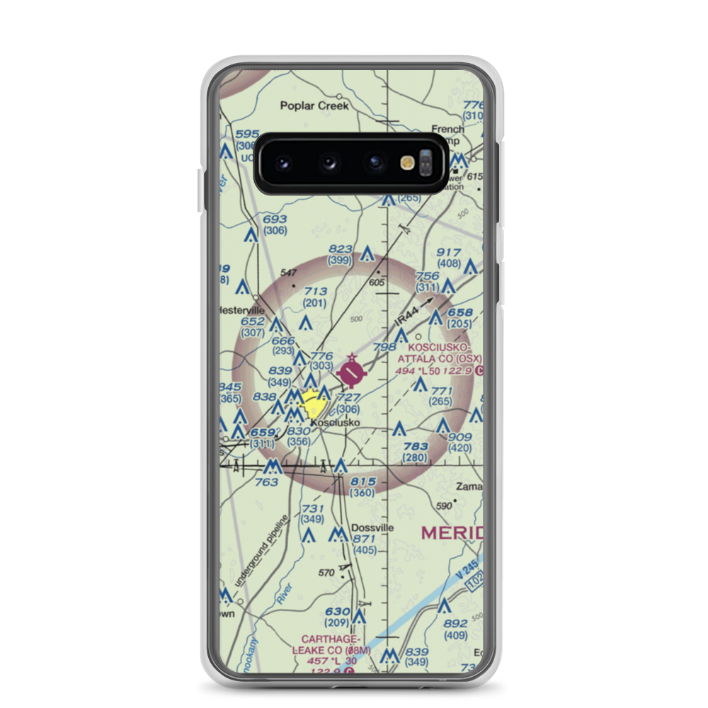Kosciusko Attala County Airport (OSX) VFR Sectional Samsung Case Samsung Galaxy S10 model shown