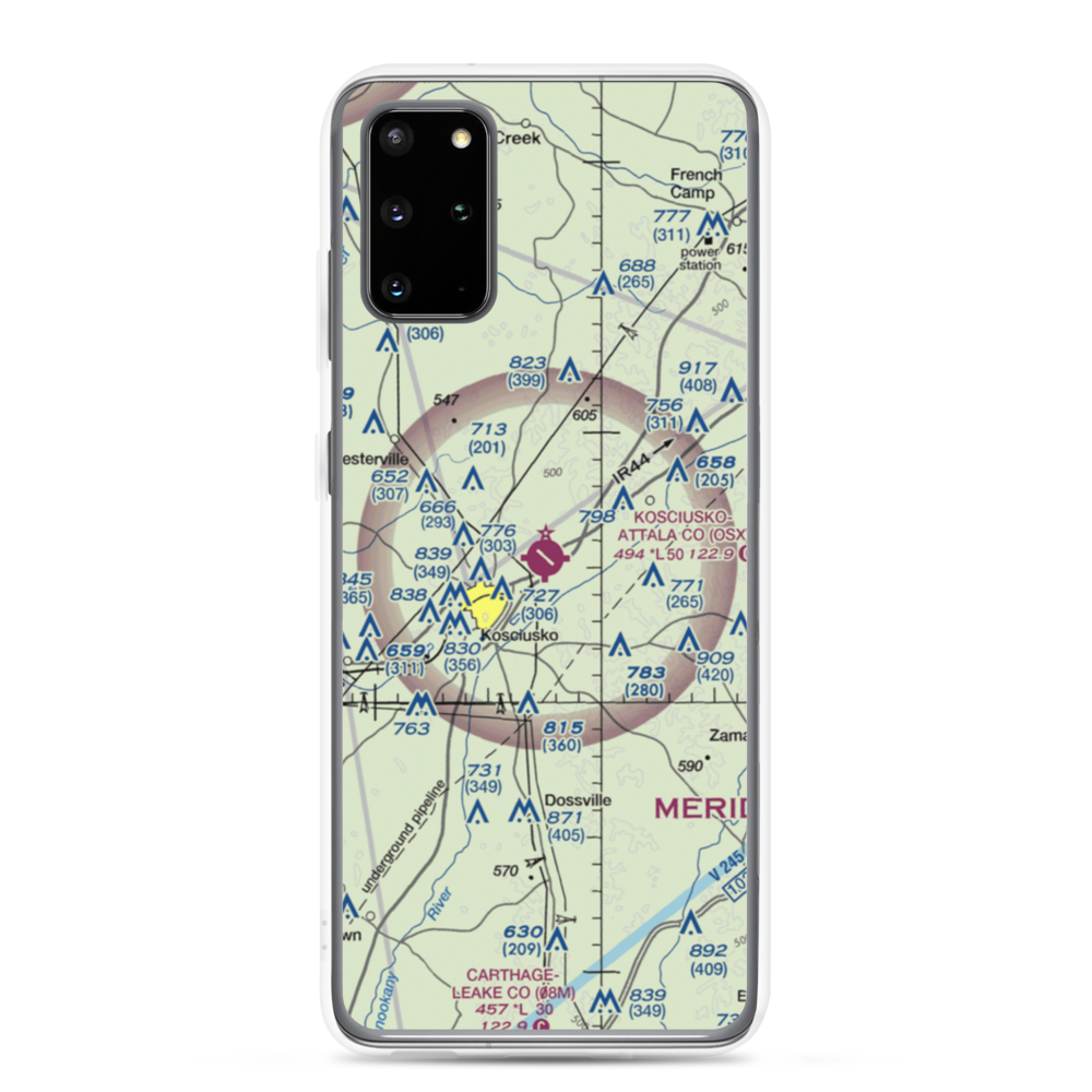 Kosciusko Attala County Airport (OSX) VFR Sectional Samsung Case Samsung Galaxy S20 Plus model shown