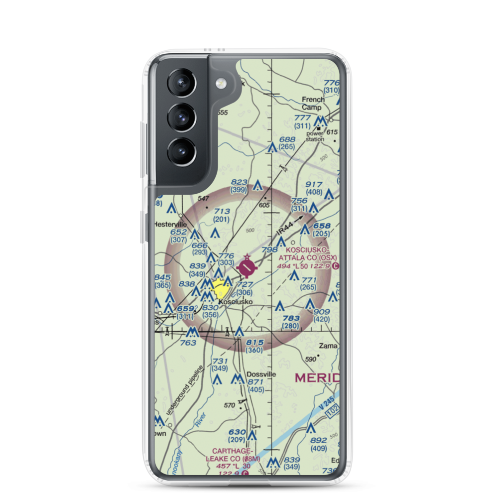 Kosciusko Attala County Airport (OSX) VFR Sectional Samsung Case Samsung Galaxy S21 model shown