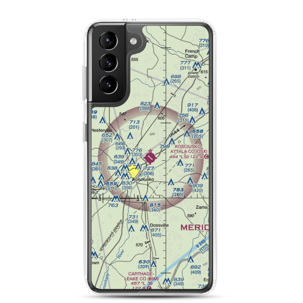 Kosciusko Attala County Airport (OSX) VFR Sectional Samsung Case Samsung Galaxy S21 Plus model shown