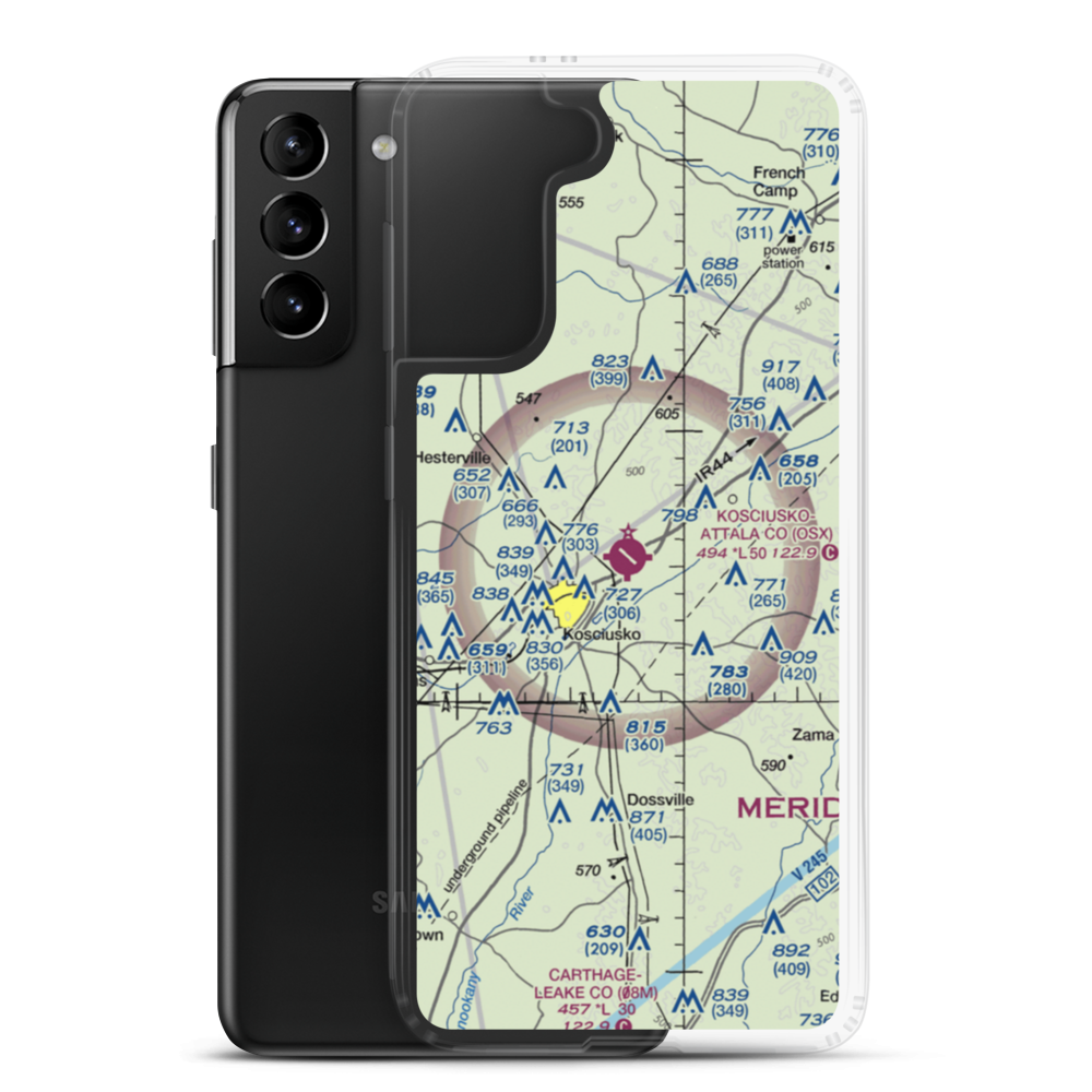 Kosciusko Attala County Airport (OSX) VFR Sectional Samsung Case Samsung Galaxy S21 Plus model shown