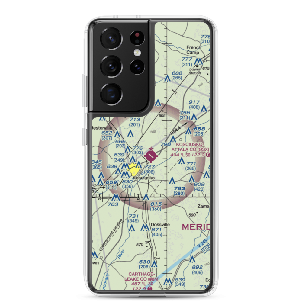 Kosciusko Attala County Airport (OSX) VFR Sectional Samsung Case Samsung Galaxy S21 Ultra model shown