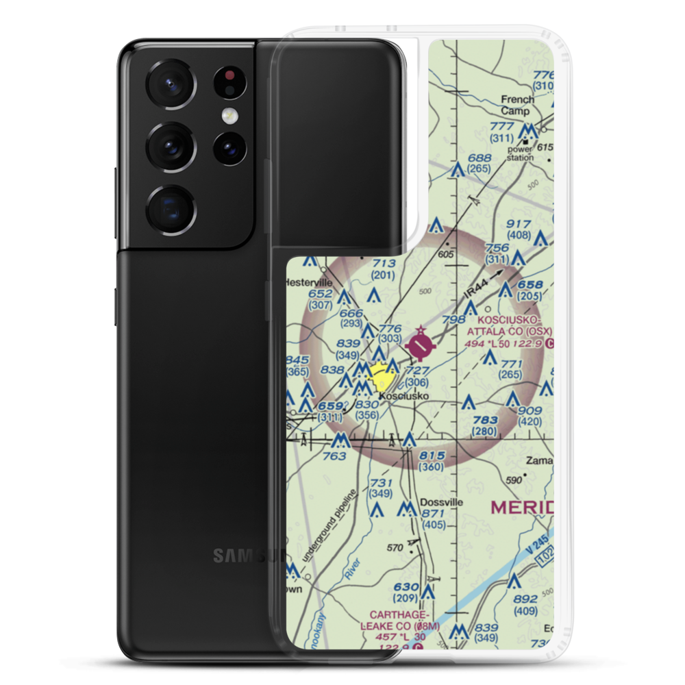 Kosciusko Attala County Airport (OSX) VFR Sectional Samsung Case Samsung Galaxy S21 Ultra model shown