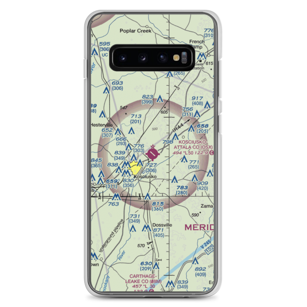 Kosciusko Attala County Airport (OSX) VFR Sectional Samsung Case Samsung Galaxy S10+ model shown