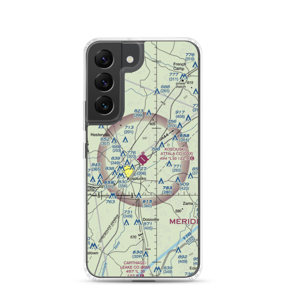 Kosciusko Attala County Airport (OSX) VFR Sectional Samsung Case Samsung Galaxy S22 model shown