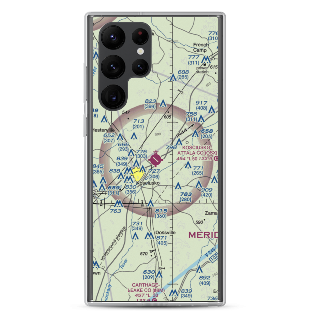 Kosciusko Attala County Airport (OSX) VFR Sectional Samsung Case Samsung Galaxy S22 Ultra model shown