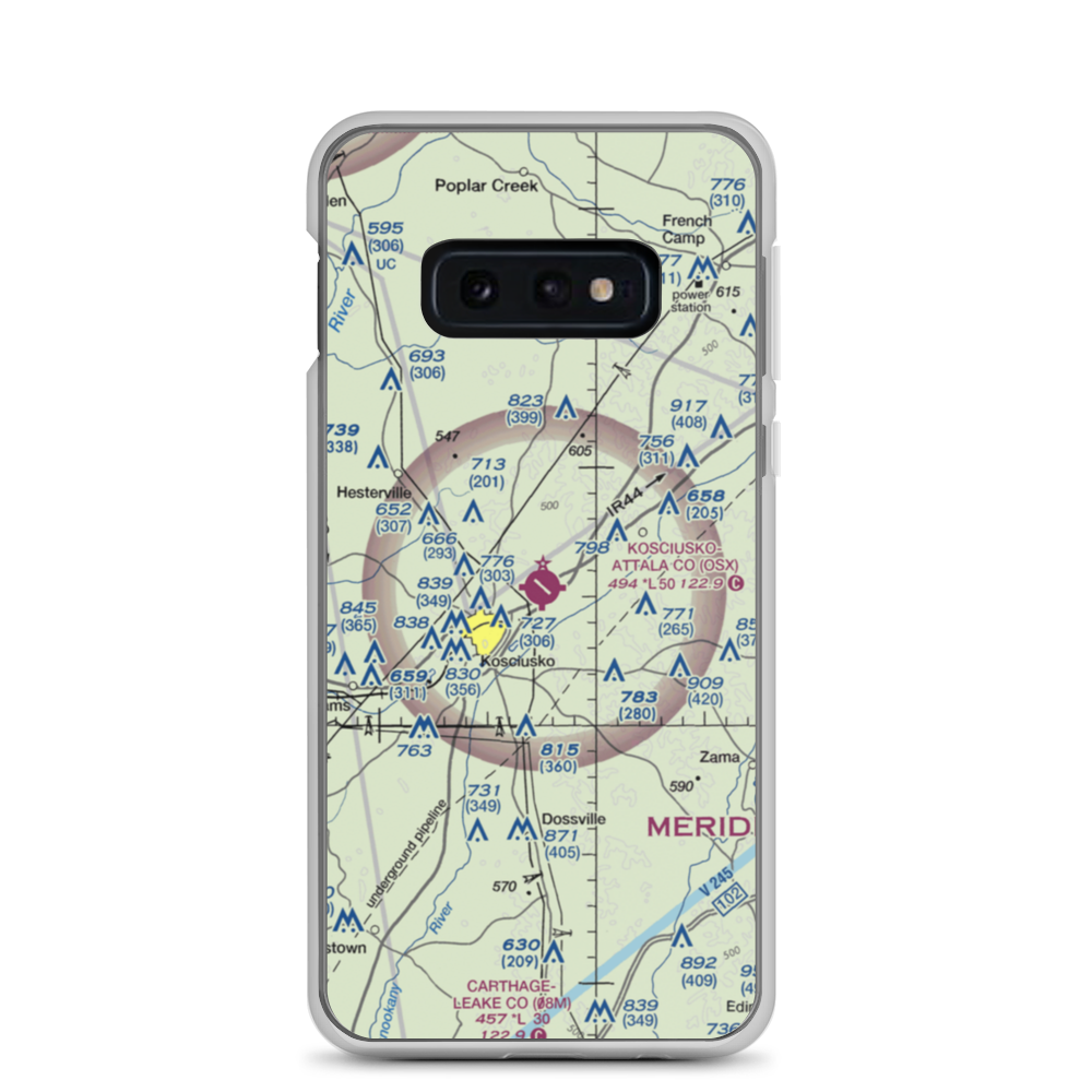 Kosciusko Attala County Airport (OSX) VFR Sectional Samsung Case Samsung Galaxy S10e model shown