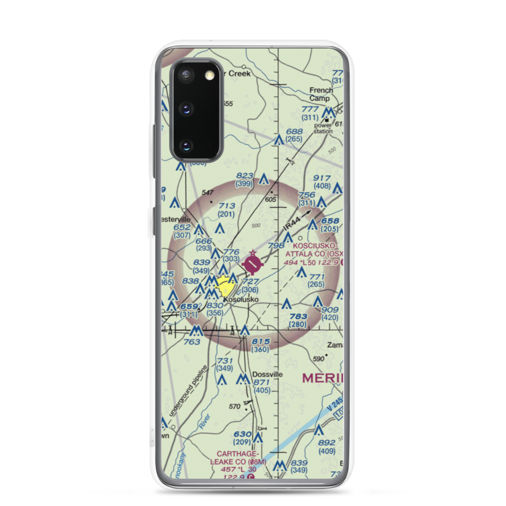 Kosciusko Attala County Airport (OSX) VFR Sectional Samsung Case Samsung Galaxy S20 model shown