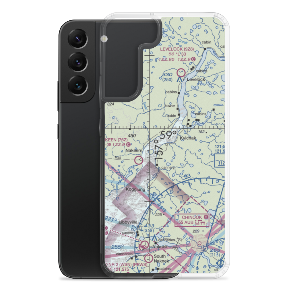 Kvichak /Diamond J/ Airport (9Z7) VFR Sectional Samsung Case Samsung Galaxy S22 Plus model shown