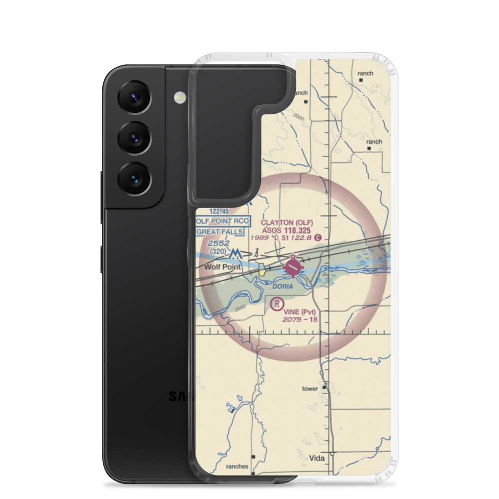L M Clayton Airport (OLF) VFR Sectional Samsung Case Samsung Galaxy S22 model shown