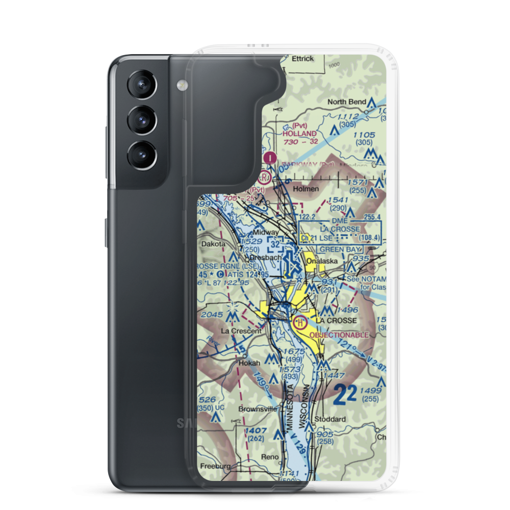 La Crosse Municipal Airport (LSE) VFR Sectional Samsung Case Samsung Galaxy S21 model shown