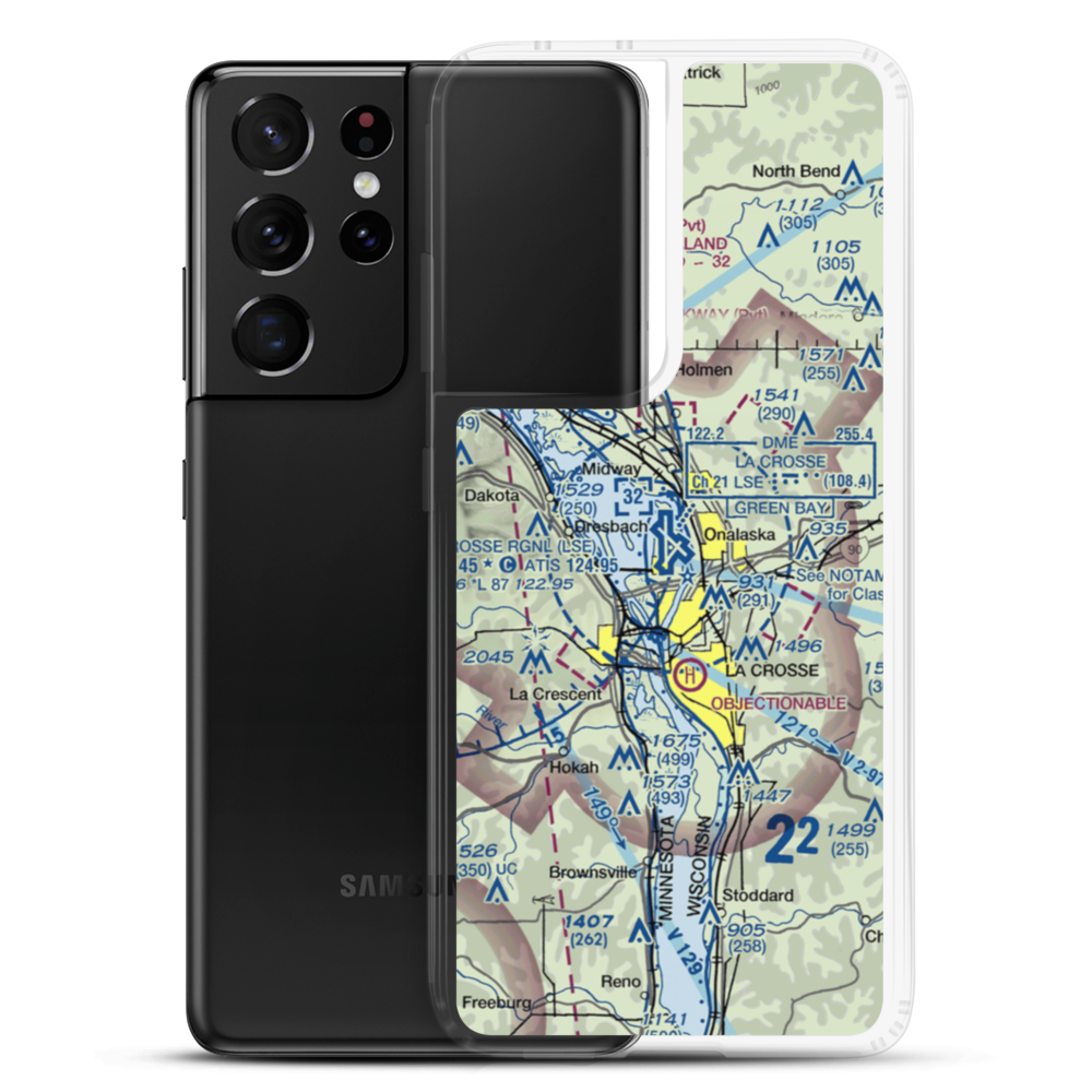 La Crosse Municipal Airport (LSE) VFR Sectional Samsung Case Samsung Galaxy S21 Ultra model shown
