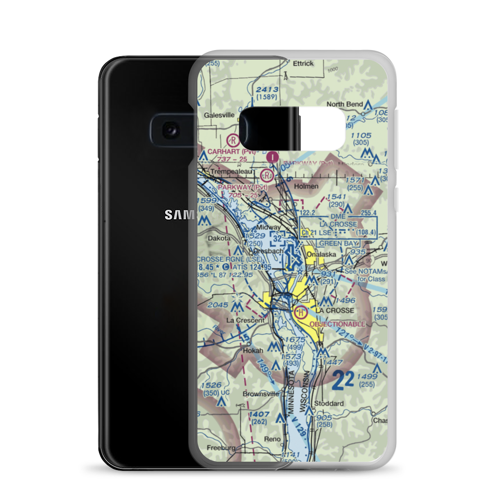 La Crosse Municipal Airport (LSE) VFR Sectional Samsung Case Samsung Galaxy S10e model shown