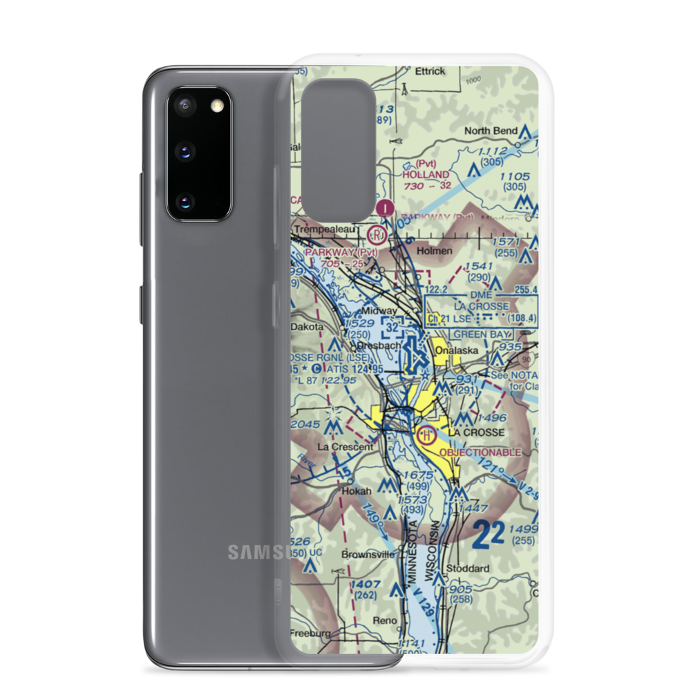 La Crosse Municipal Airport (LSE) VFR Sectional Samsung Case Samsung Galaxy S20 model shown