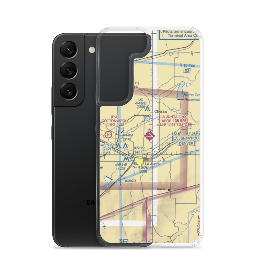 La Junta Municipal Airport (LHX) VFR Sectional Samsung Case Samsung Galaxy S22 model shown