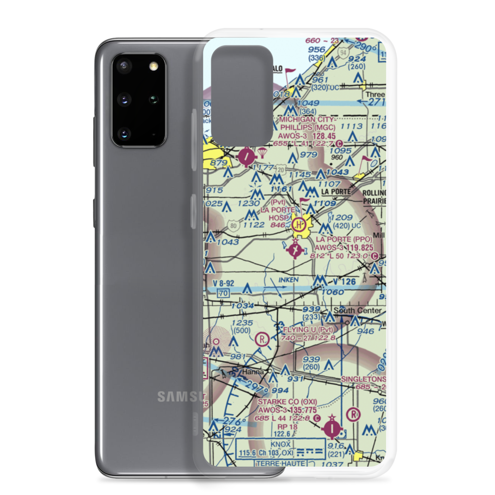 La Porte Municipal Airport (PPO) VFR Sectional Samsung Case Samsung Galaxy S20 Plus model shown