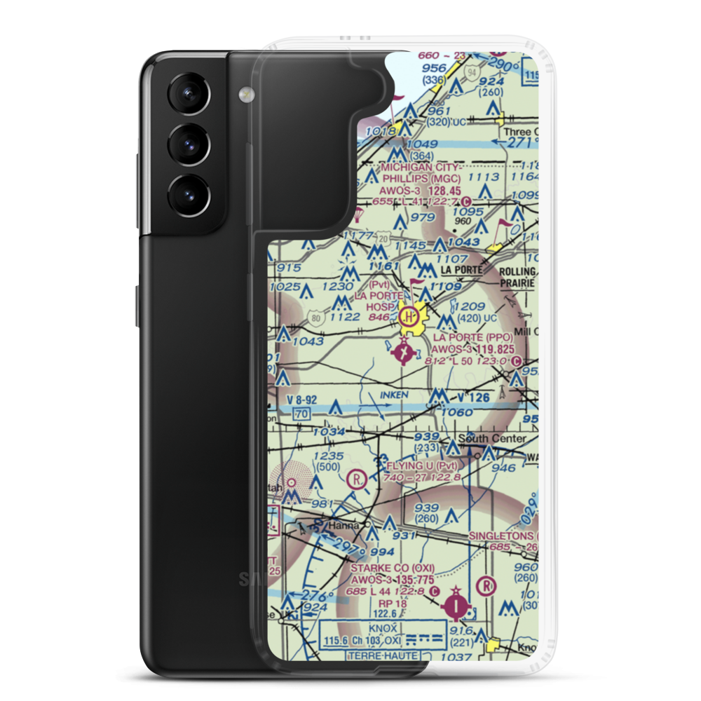 La Porte Municipal Airport (PPO) VFR Sectional Samsung Case Samsung Galaxy S21 Plus model shown