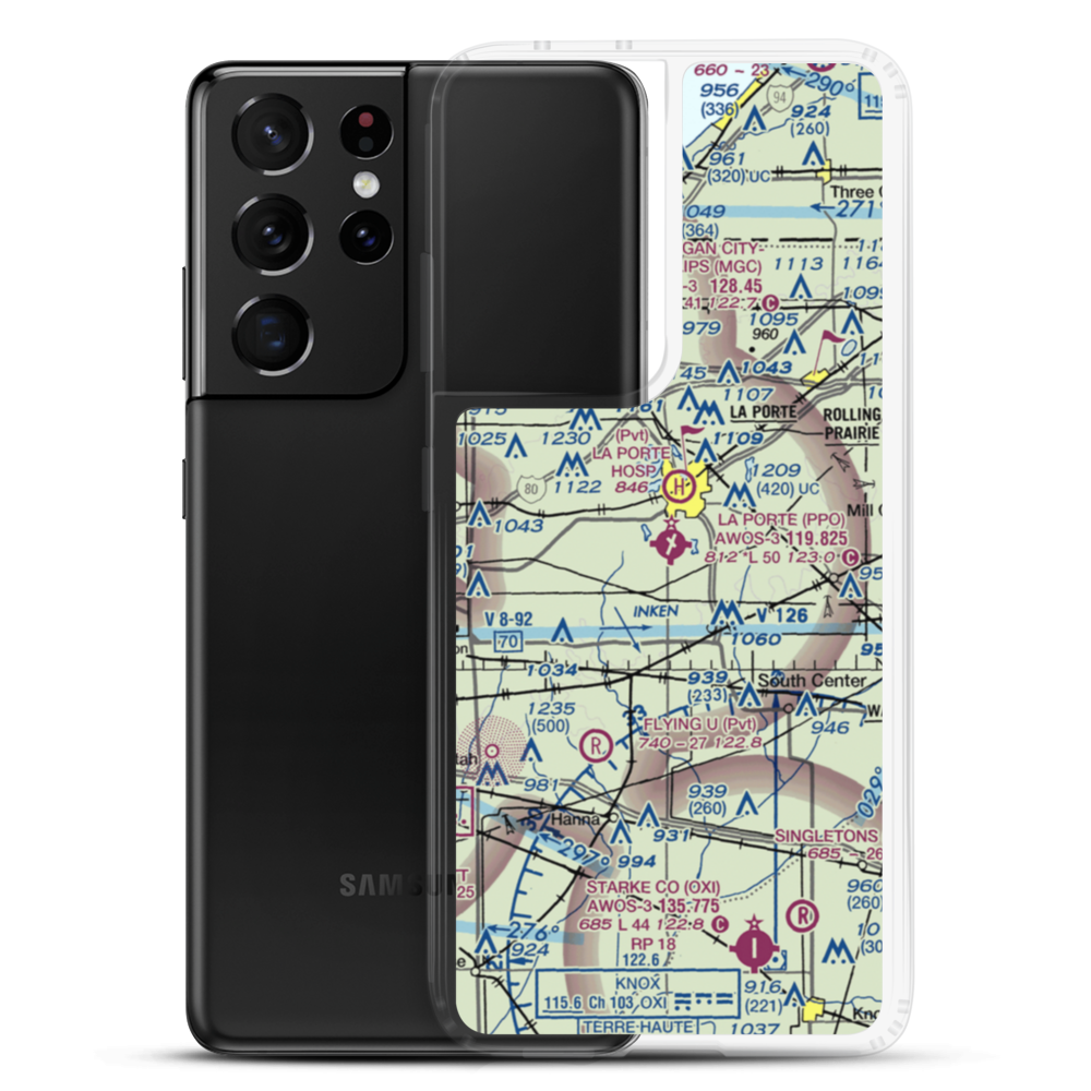 La Porte Municipal Airport (PPO) VFR Sectional Samsung Case Samsung Galaxy S21 Ultra model shown