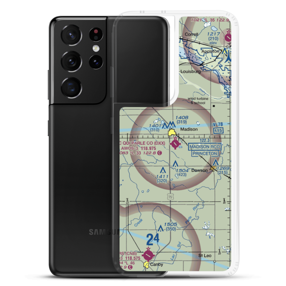 Lac Qui Parle County Airport (DXX) VFR Sectional Samsung Case Samsung Galaxy S21 Ultra model shown