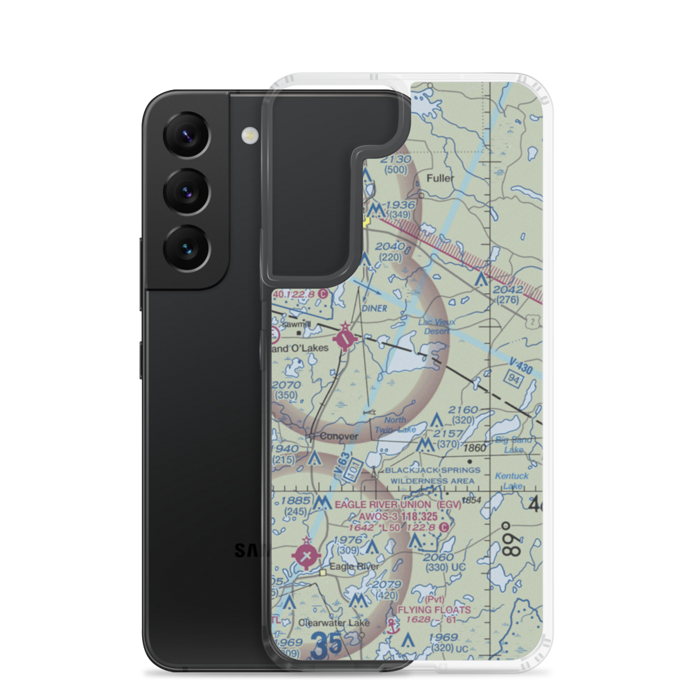 Lac Vieux Desert Seaplane Base (16WI) VFR Sectional Samsung Case Samsung Galaxy S22 model shown