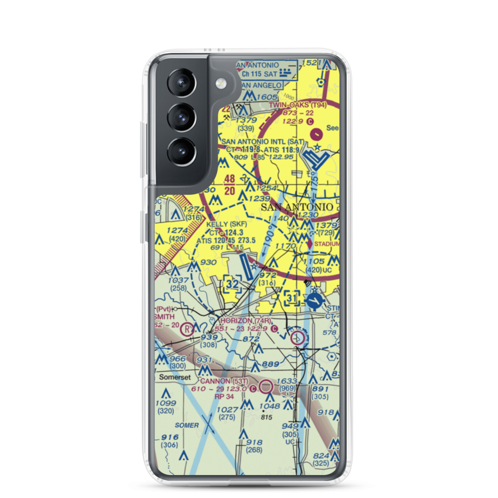 Lackland Air Force Base (SKF) VFR Sectional Samsung Case Samsung Galaxy S21 model shown