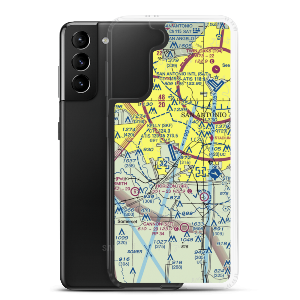 Lackland Air Force Base (SKF) VFR Sectional Samsung Case Samsung Galaxy S21 Plus model shown