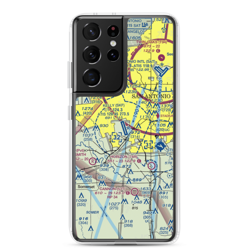 Lackland Air Force Base (SKF) VFR Sectional Samsung Case Samsung Galaxy S21 Ultra model shown
