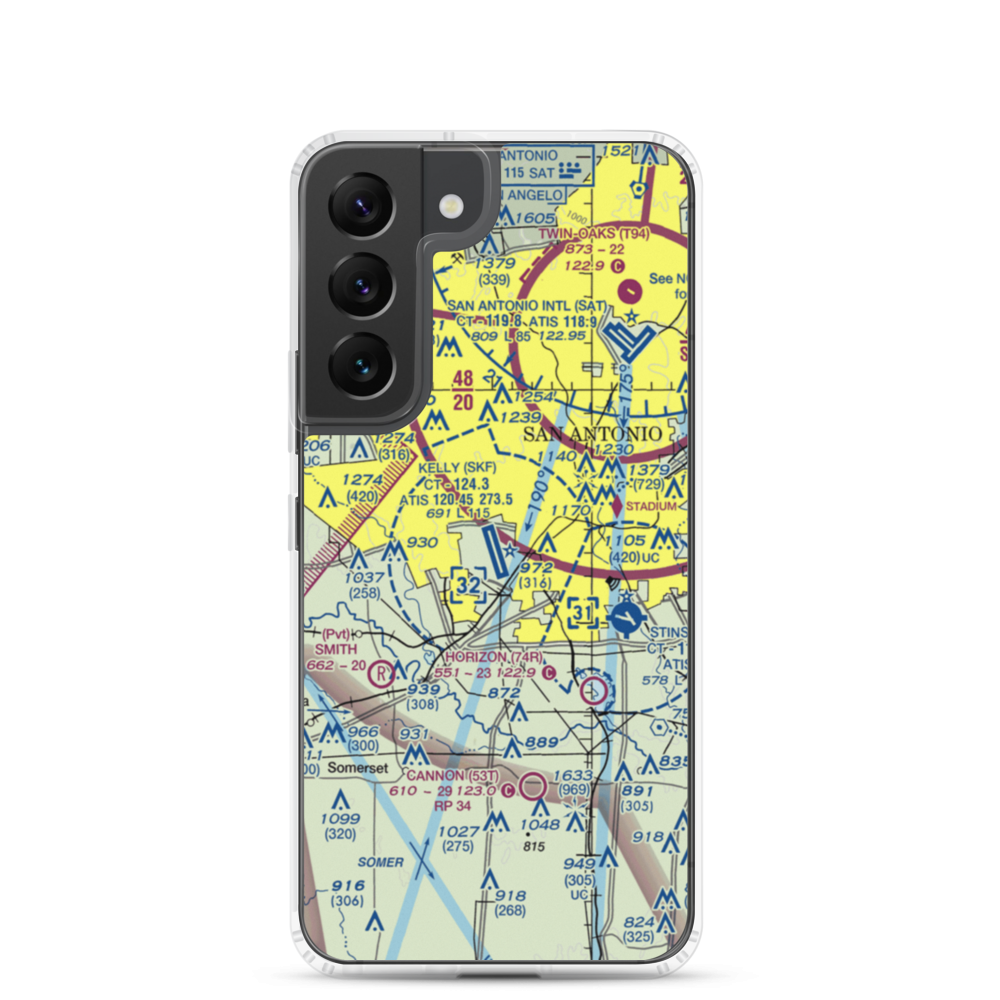 Lackland Air Force Base (SKF) VFR Sectional Samsung Case Samsung Galaxy S22 model shown