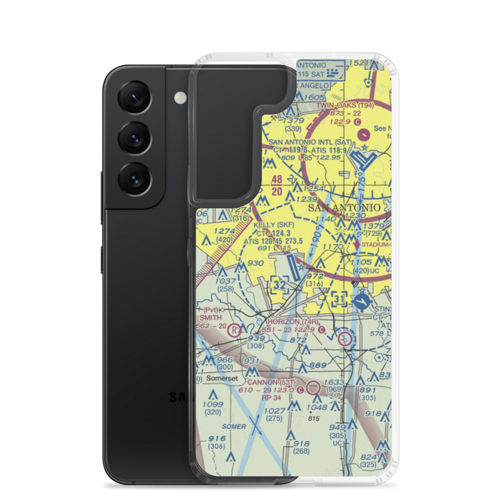 Lackland Air Force Base (SKF) VFR Sectional Samsung Case Samsung Galaxy S22 model shown