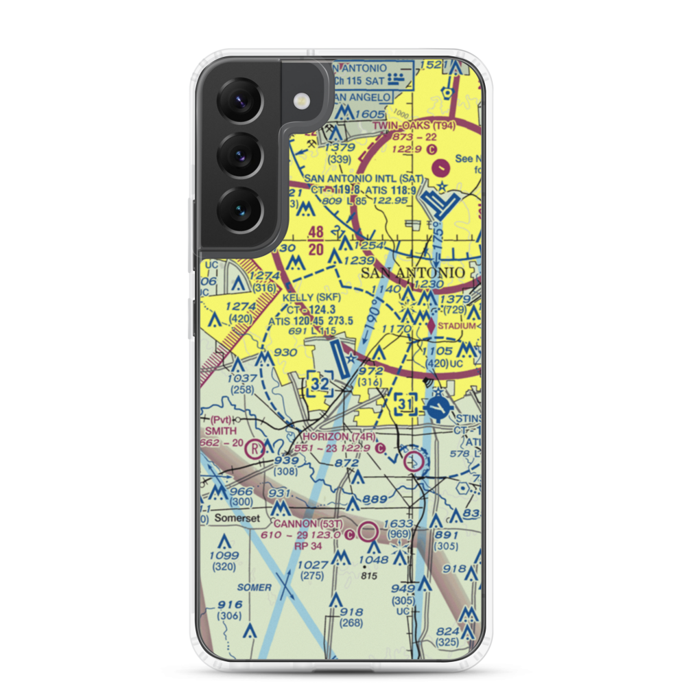 Lackland Air Force Base (SKF) VFR Sectional Samsung Case Samsung Galaxy S22 Plus model shown