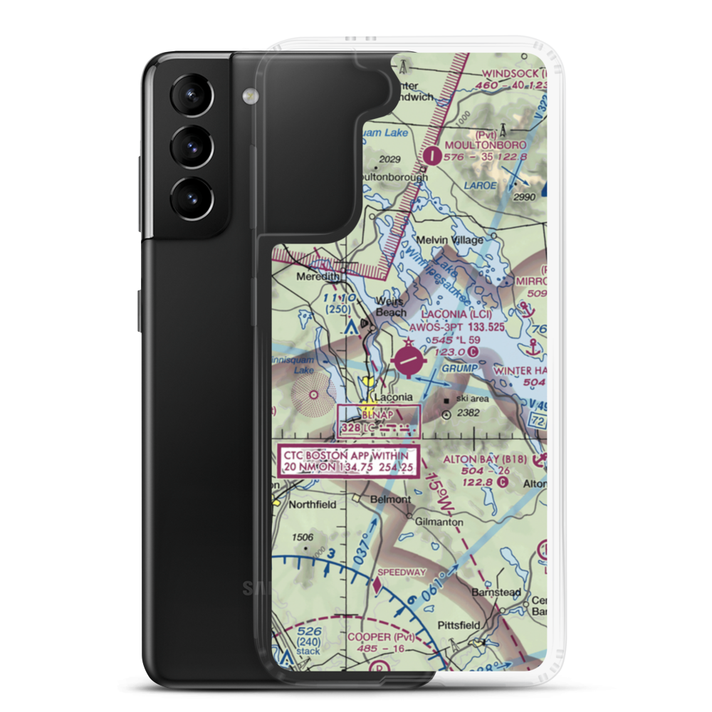 Laconia Municipal Airport (LCI) VFR Sectional Samsung Case Samsung Galaxy S21 Plus model shown