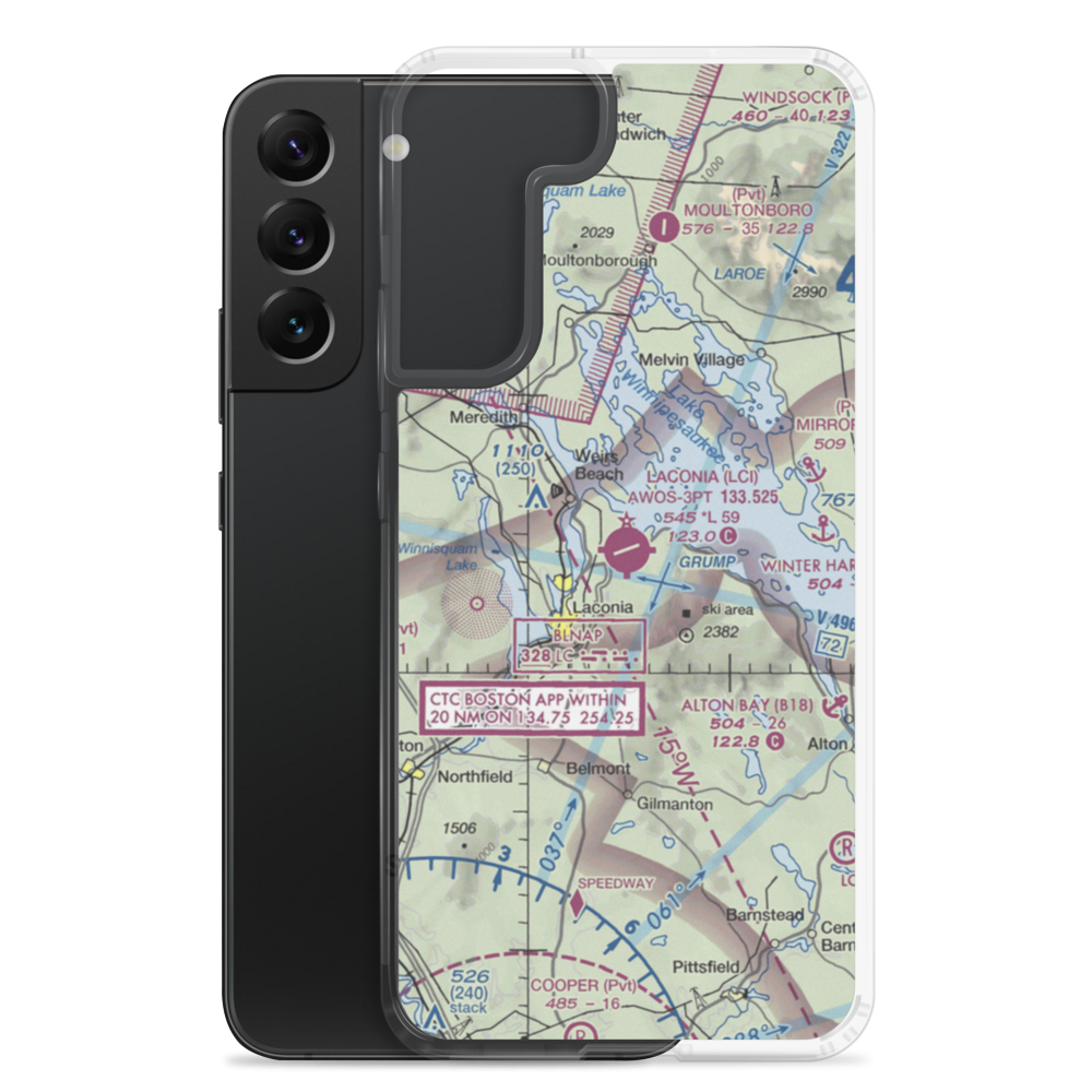 Laconia Municipal Airport (LCI) VFR Sectional Samsung Case Samsung Galaxy S22 Plus model shown