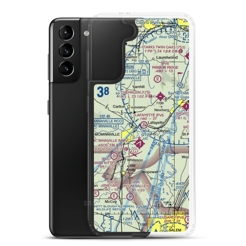 Lafayette Airstrip (OR90) VFR Sectional Samsung Case Samsung Galaxy S21 Plus model shown