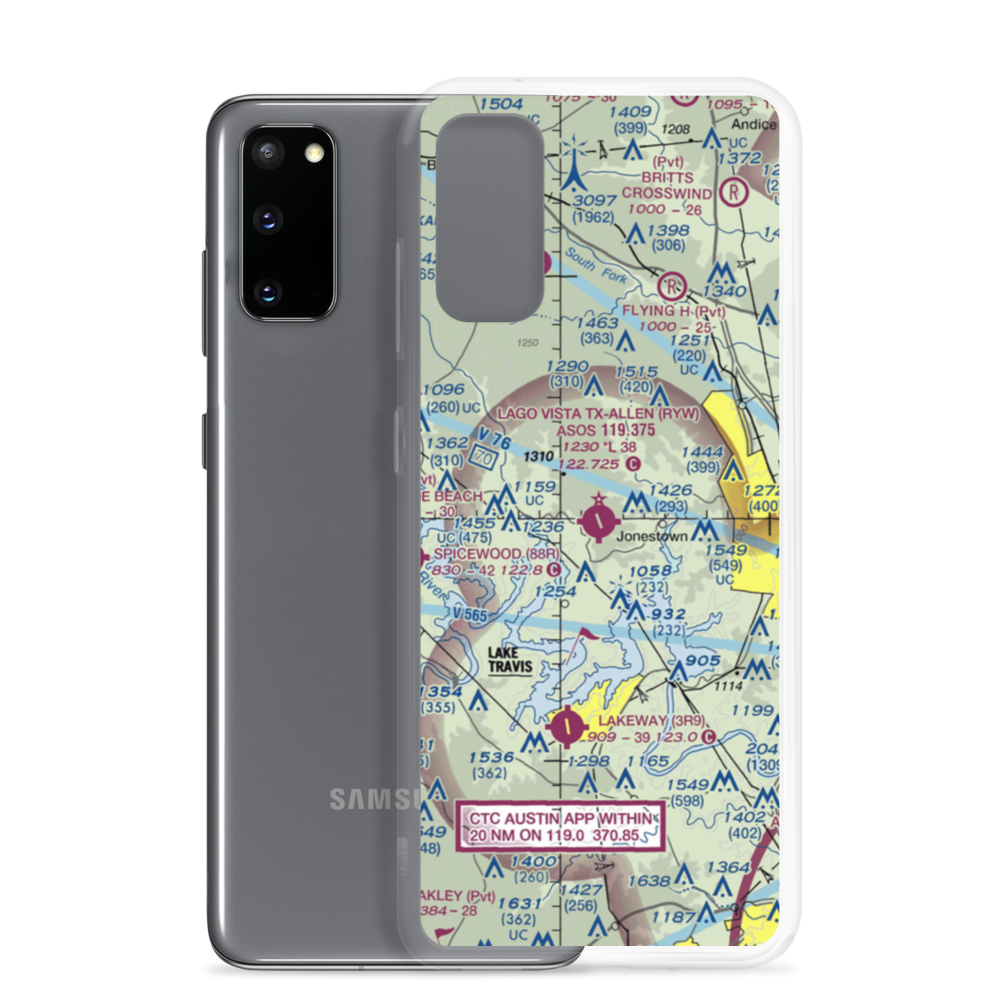 Lago Vista Tx Rusty Allen Airport (RYW) VFR Sectional Samsung Case Samsung Galaxy S20 model shown