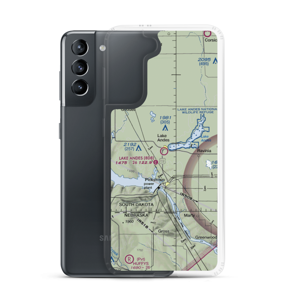 Lake Andes Municipal Airport (8D8) VFR Sectional Samsung Case Samsung Galaxy S21 model shown