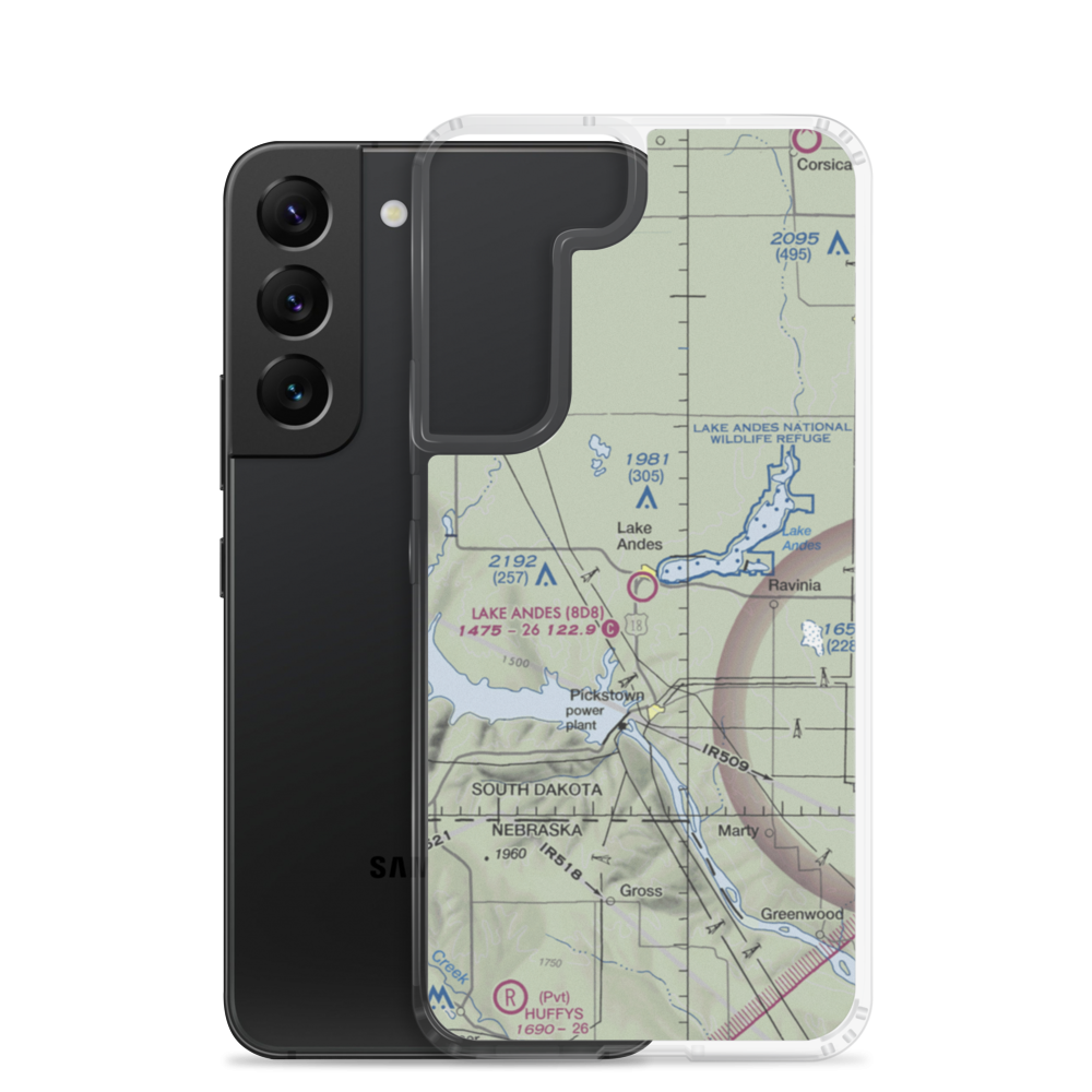 Lake Andes Municipal Airport (8D8) VFR Sectional Samsung Case Samsung Galaxy S22 model shown