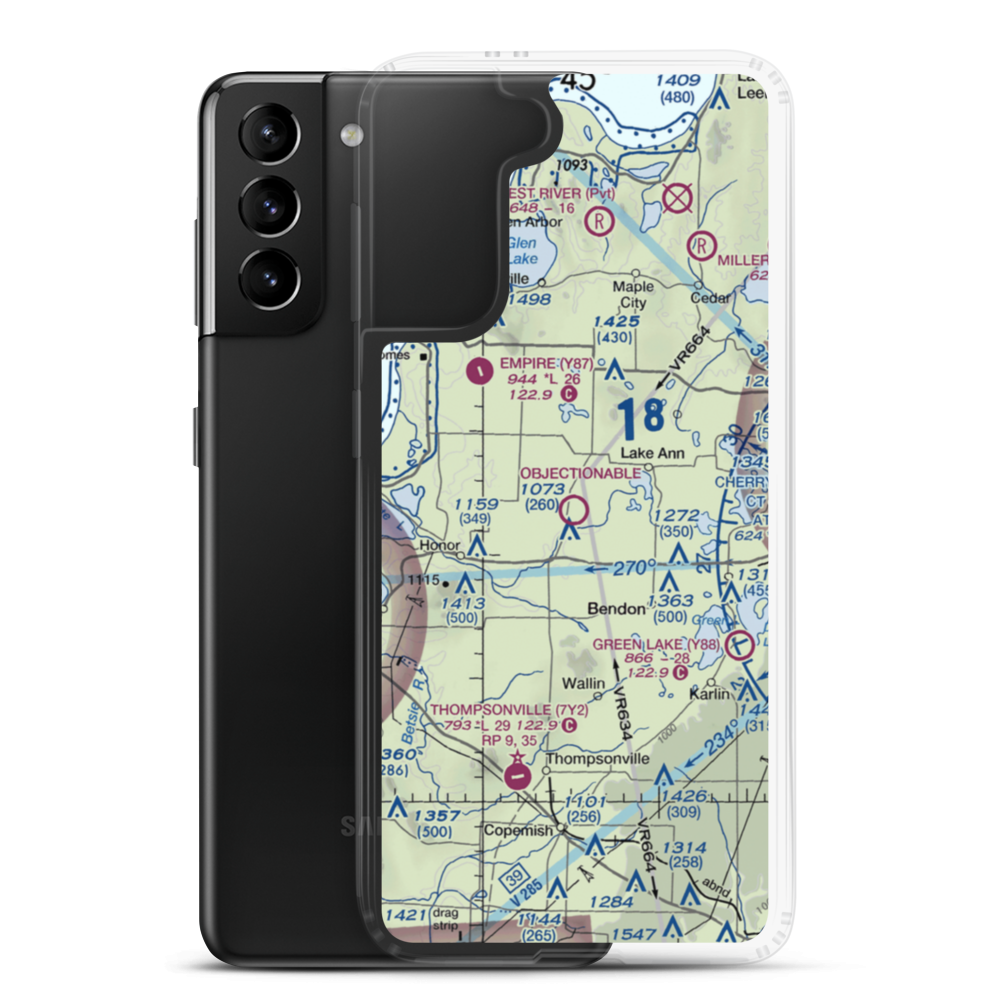 Lake Ann Airway Estates Airport (4M0) VFR Sectional Samsung Case Samsung Galaxy S21 Plus model shown