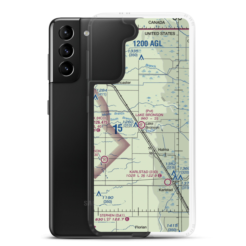 Lake Bronson Airport (27MN) VFR Sectional Samsung Case Samsung Galaxy S21 Plus model shown