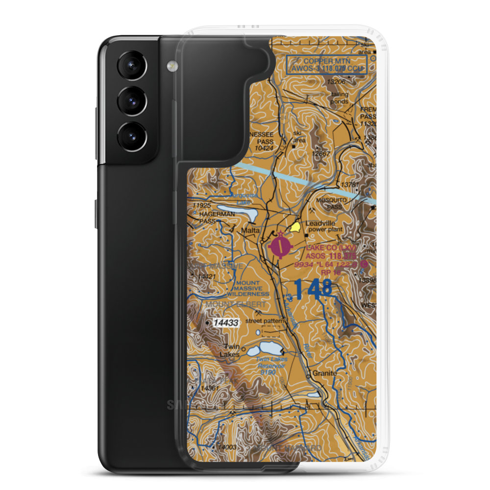 Lake County Airport (LXV) VFR Sectional Samsung Case Samsung Galaxy S21 Plus model shown