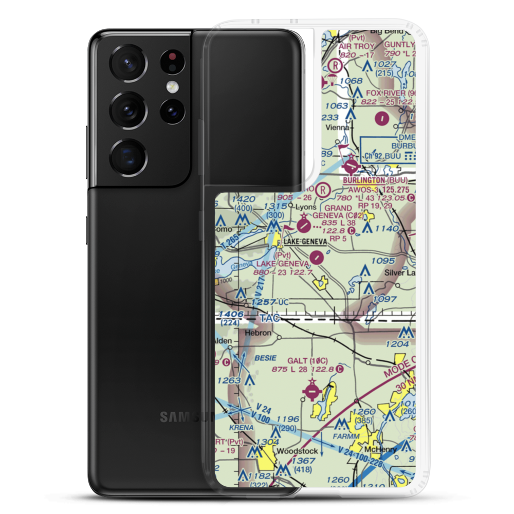 Lake Geneva Aire Estates Airport (WI89) VFR Sectional Samsung Case Samsung Galaxy S21 Ultra model shown