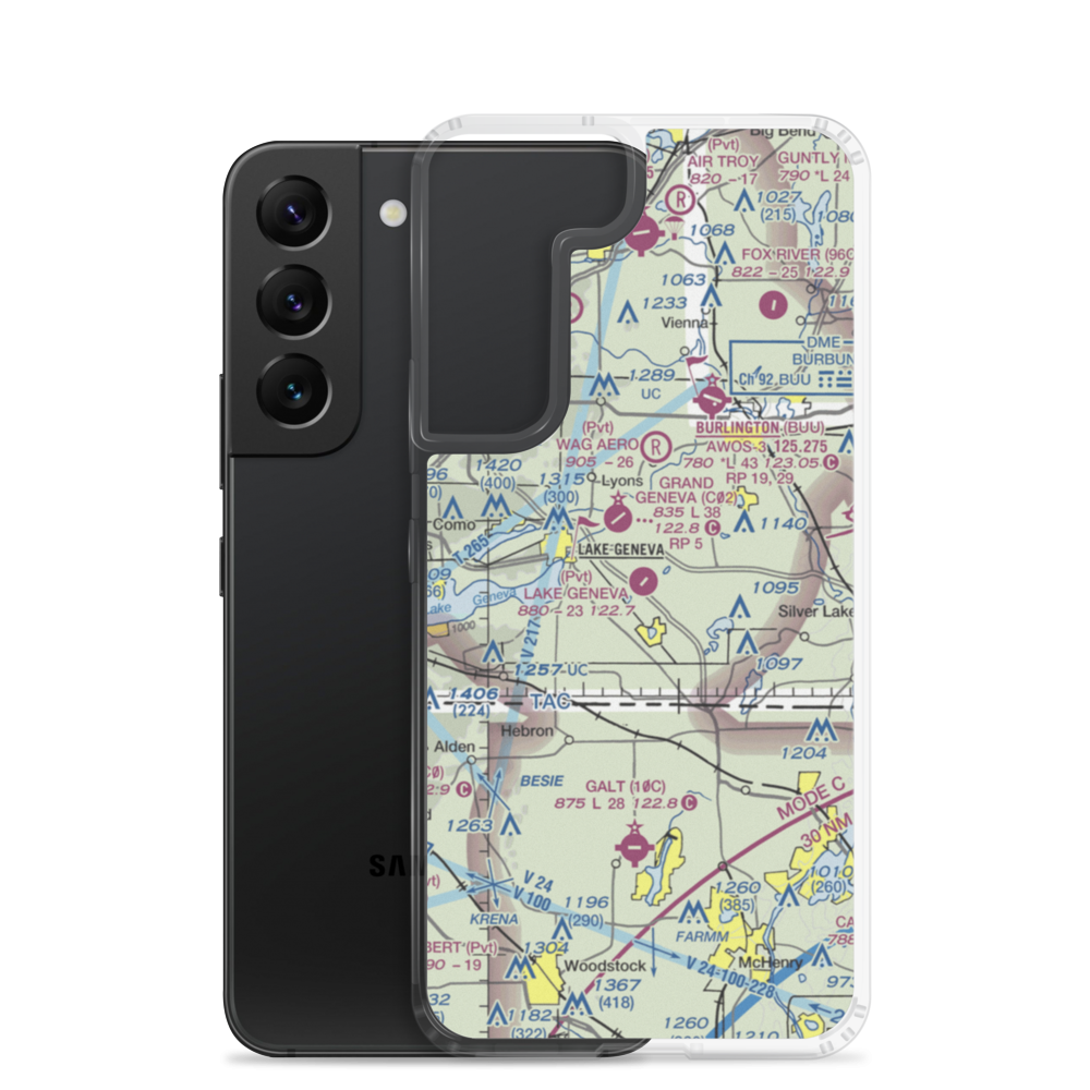 Lake Geneva Aire Estates Airport (WI89) VFR Sectional Samsung Case Samsung Galaxy S22 model shown