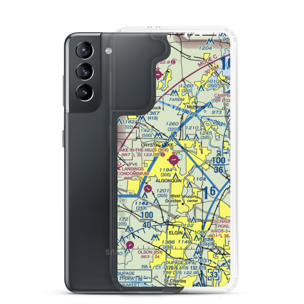 Lake in the Hills Airport (3CK) VFR Sectional Samsung Case Samsung Galaxy S21 model shown