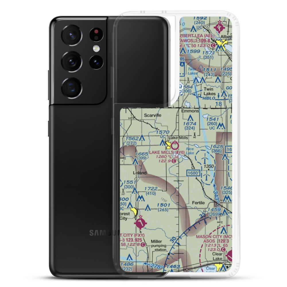 Lake Mills Municipal Airport (0Y6) VFR Sectional Samsung Case Samsung Galaxy S21 Ultra model shown