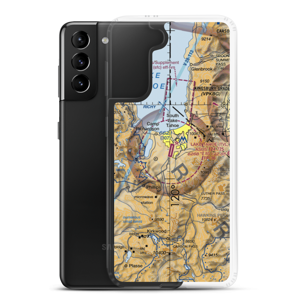Lake Tahoe Airport (TVL) VFR Sectional Samsung Case Samsung Galaxy S21 Plus model shown